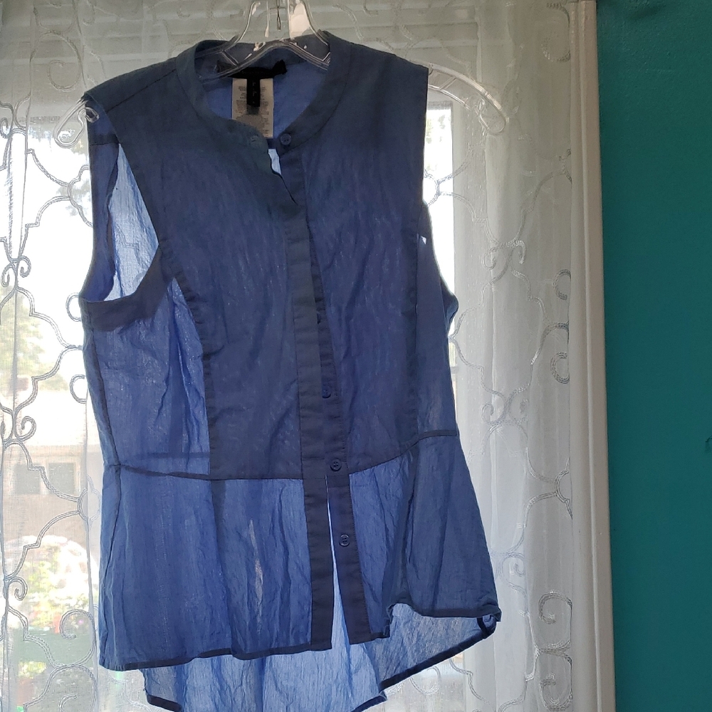 BCBGMaxAzria Sheer Navy Sleeveless Blouse